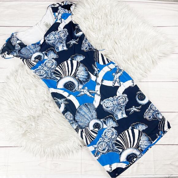 Cache Women's‎ Bold Metallic Nautical Design Seashell Dress in Blue Size Small - Picture 1 of 4